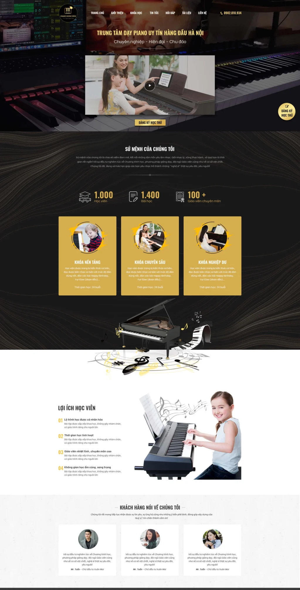 Mẫu web dạy học đàn piano